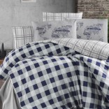 Единичен спален комплект ранфорс памук - ОБИЧАМ ТЕ синьо